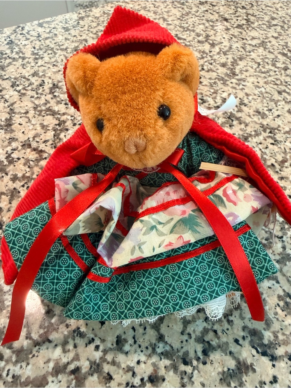 Madame Alexander vintage 1980’s Red riding Hood Bear in Green Floral Dress